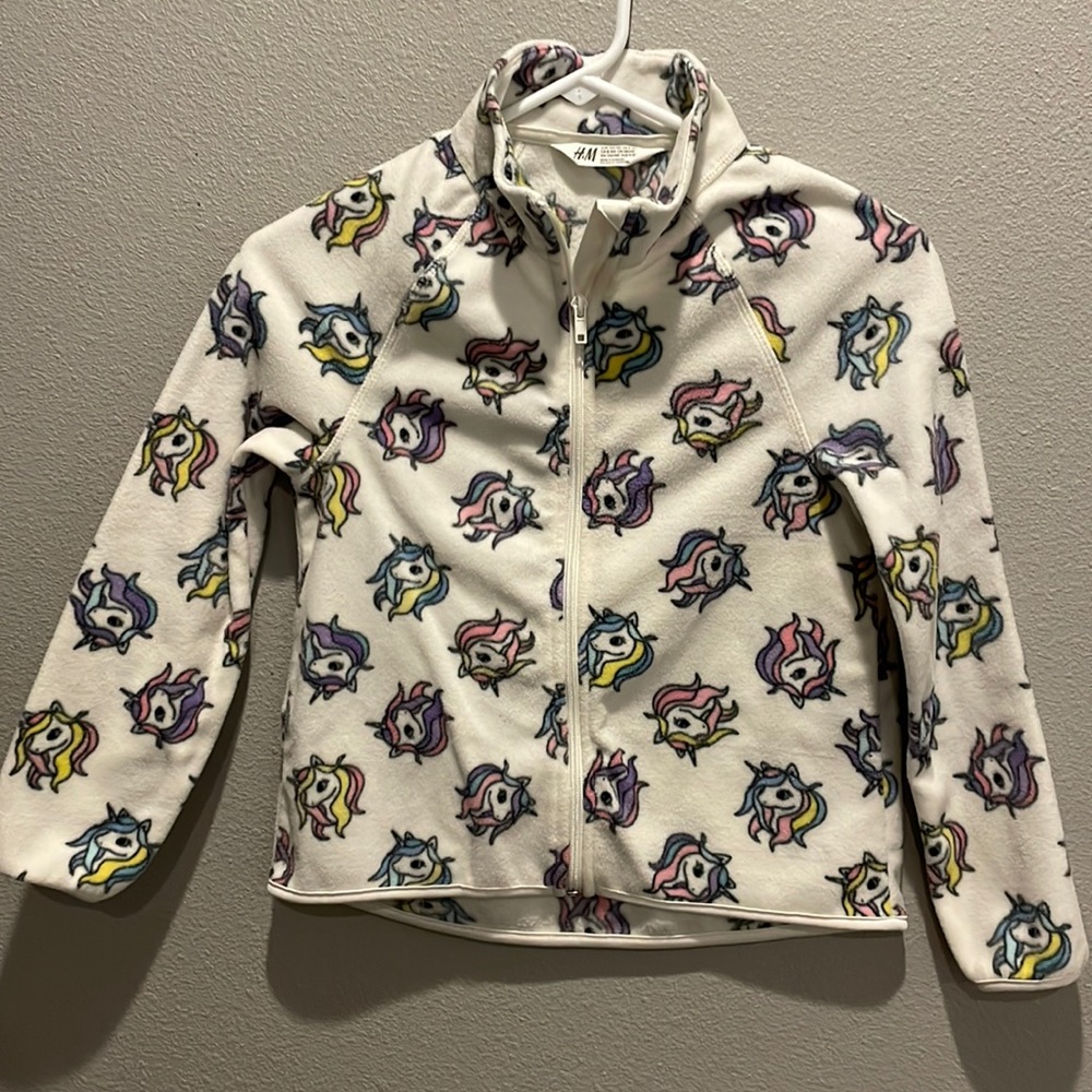 H&M girls full-zip unicorn print fleece jacket, sz 8-10Y